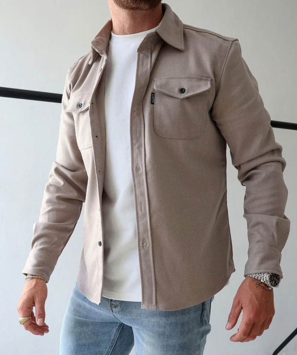 Fritidsovershirt til mænd - langærmet skjortejakke med knapper