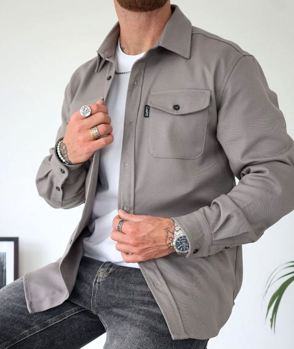 Fritidsovershirt til mænd - langærmet skjortejakke med knapper