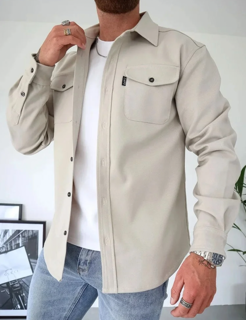 Fritidsovershirt til mænd - langærmet skjortejakke med knapper