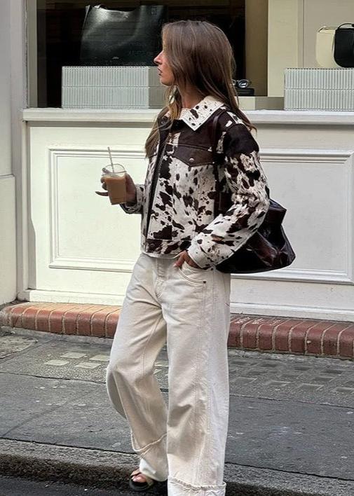 Kvinde Denimjakke – Ko-print med Dristig Stil